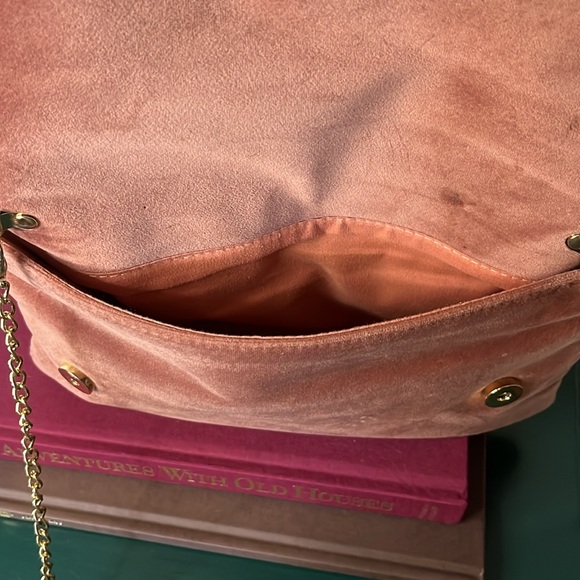 Velvet Mauve Floral Embroidered Fold Over Clutch Crossbody Gold Chain Boho - Picture 6 of 11